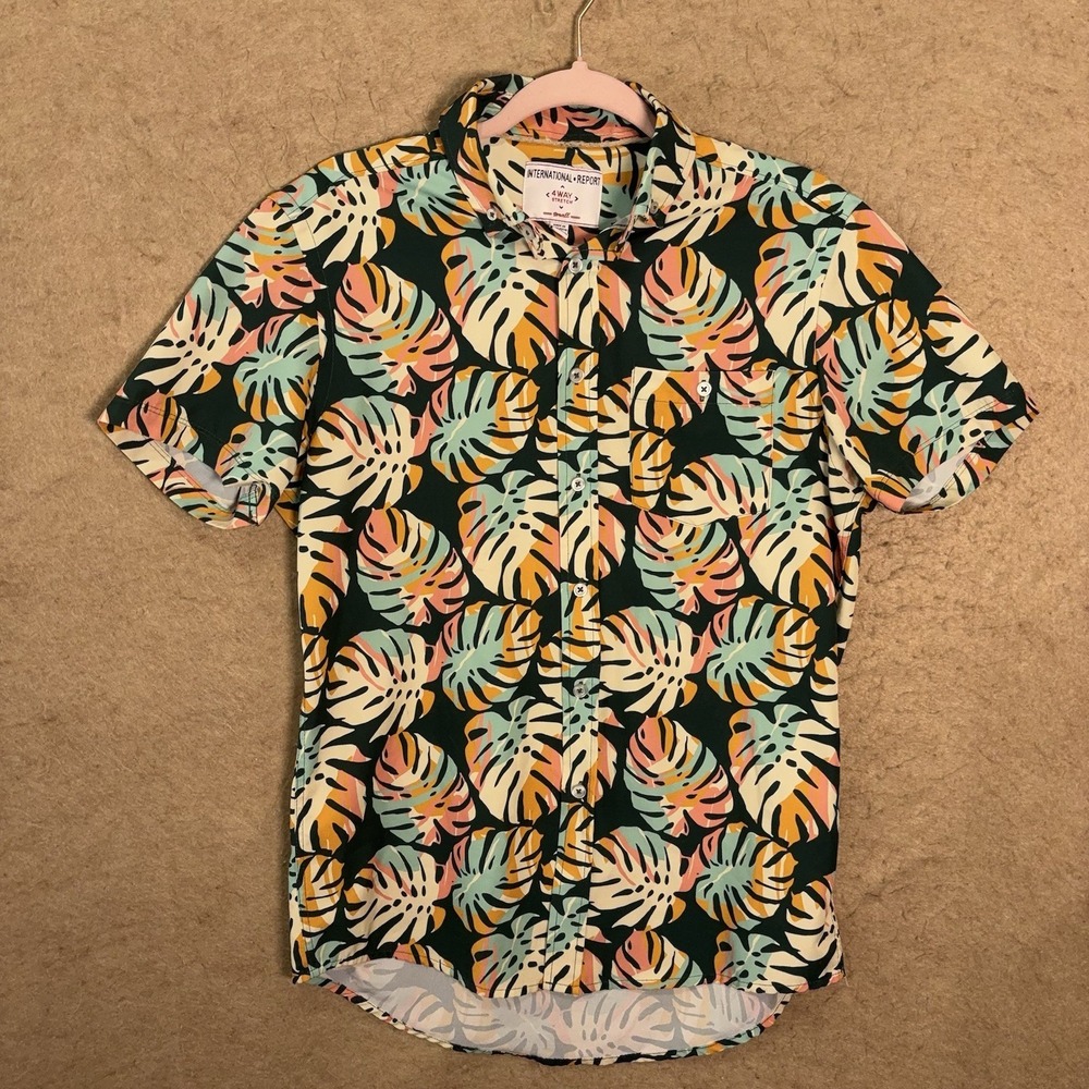 International‎ Report 4 Way Stretch Shirt Mens Sz S Multicolor Foliage Pocket